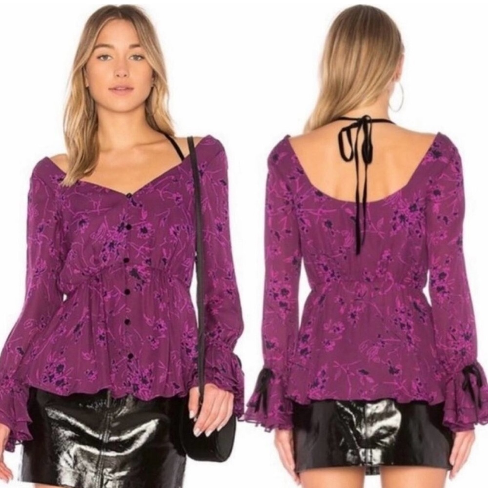 Cinq à Sept Mabel Top 100% Silk Blouse Raspberry Multi Size XS NWT